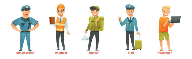Labor Day with People of Different Profession Standing Vector Set