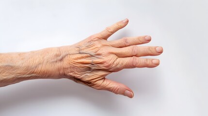 Detailed Study of an Elderly Hand in an Open and Inviting Pose with Relaxed Fingers and Soft Natural Lighting