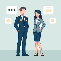 illustration of a business man talking to a business woman