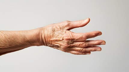 Detailed Study of an Elderly Woman s Open and Inviting Hand with Prominent Skin Features