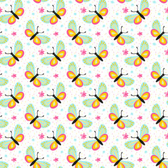 Seamless pattern, Hand drawn colorful vector floral elements in flat color. Set of spring and summer wild flowers, plants, branches, leaves and herb. 