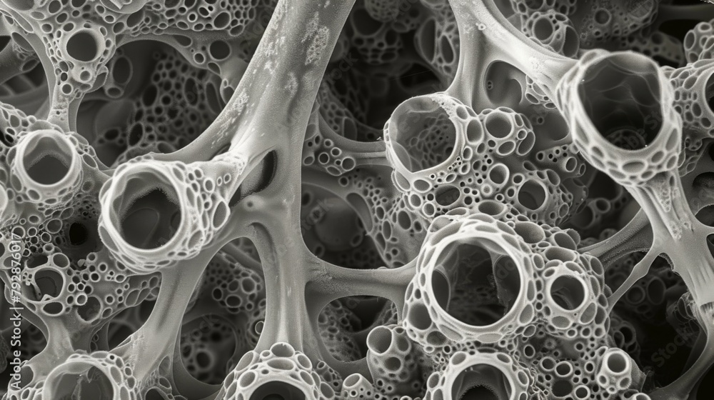 Poster an electron microscope image of a euglenoid colony revealing the intricate internal structure of the
