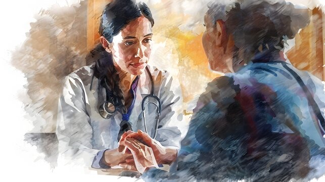 Female Doctor Listens Intently to Distressed Patient in Cozy Clinical Setting