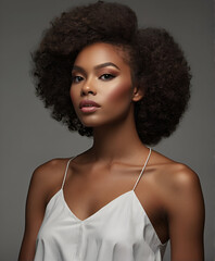 Beauty portrait of African American girl with afro hair. Beautiful black woman. Cosmetics, makeup and fashion