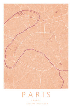 Vector poster map city Paris. Detailed city map, 2024 new, map Paris for print of posters