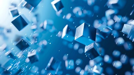 Abstract cubes floating on a digital blue background. Futuristic technology concept. Ideal for modern design projects. AI