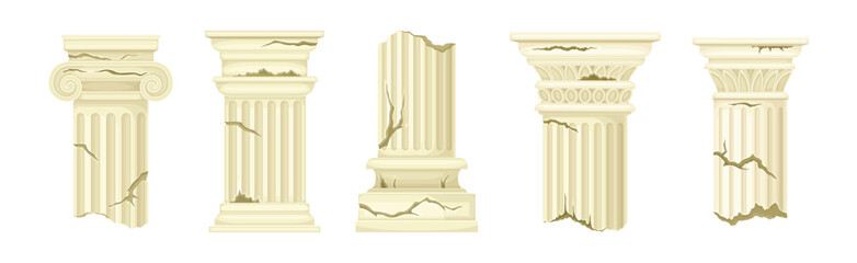 Broken Marble Antique Pillar and Column Vector Set