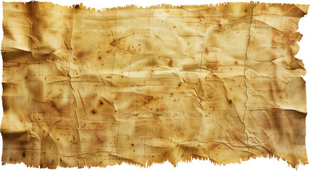 WRINKLED RUINED PARCHMENT SHEET, Blank, Folds, Pattern, parchment, Aged paper. A mock-up with wide copy space suitable for memo, message, text insertion.