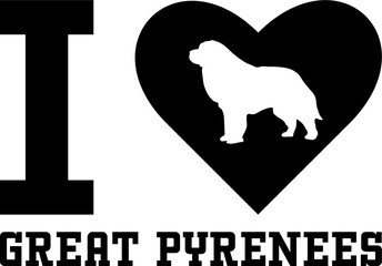 I Heart Great Pyrenees Graphic Design with Dog Silhouette and Transparent Background