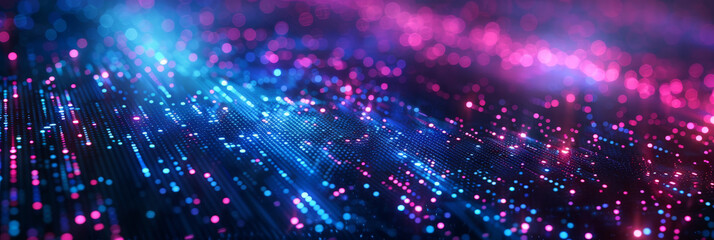 purple and blue Digital data technology background with pixel light effect,cyber technology circuit, abstract tech, innovation future data, internet network, Ai big data,banner