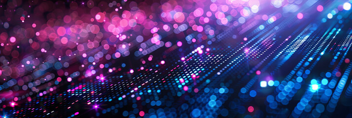 Obraz premium purple and blue Digital data technology background with pixel light effect,cyber technology circuit, abstract tech, innovation future data, internet network, Ai big data,banner