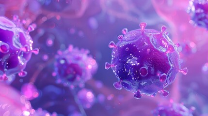 Medical rendering of purple virus with RBCs in 3D - obrazy, fototapety, plakaty