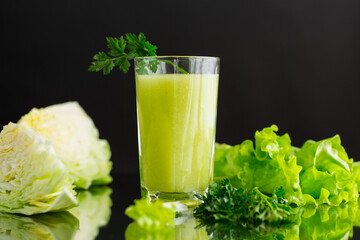 vegetarian smoothie made from green vegetables, cabbage, lettuce, greens