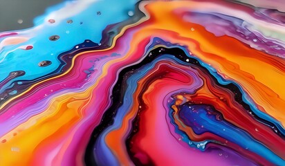 Close up of an acrylic pour with vibrant colors