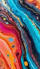 Close up of an acrylic pour with vibrant colors