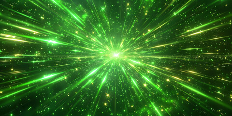 Fototapeta premium Green light burst speed montion background, green Explode particles freeze splash, gsuitable for futuristic, technology, or energy concept designs, banner, copy space, 