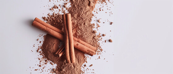 Cinnamon sticks and powder  isolated on white background