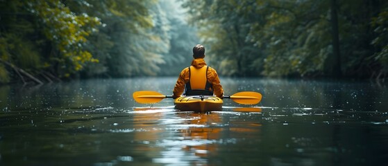 Individual engaging in ecofriendly activities like kayaking or hiking promotes nature conservation. Concept Ecofriendly activities, Kayaking, Hiking, Nature conservation, Outdoor lifestyle