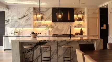Kitchen interior, kitchen with white marble stone , White marble surface white marble surface with background kitchen, luxurious kitchen
