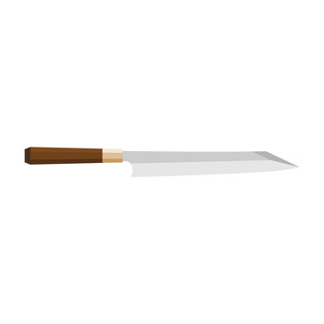 Kiritsuke, Japanese kitchen knife flat design vector illustration isolated on white background. A traditional Japanese kitchen knife with a steel blade and wooden handle.