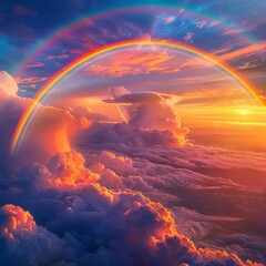 Celestial Arcs: Majestic Double Rainbow at Dusk