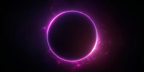 Obraz premium pink circle light frame on black background.pink light effects on round placeholder for your text on dark background.a blue glowing circle.for futuristic or technology-themed designs