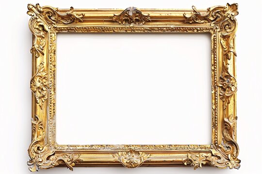 a gold picture frame with a white background