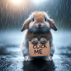 Click Me - Süßes nasses Kaninchen steht im Regen - obrazy, fototapety, plakaty