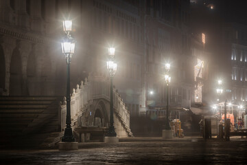 Venice fog night, Italy