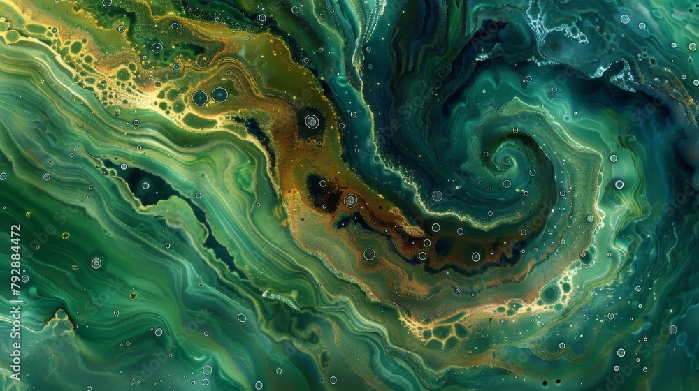 Poster a microscopic view of a large algal bloom with small s of cells forming a swirling pattern. the vibr