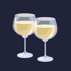 Glasses with delicious white wine isolated on dark background.
