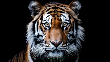 Majestic Tiger Portrait on Black Background, Captivating Feline Gaze. Wildlife Photography for Art and Decor. AI