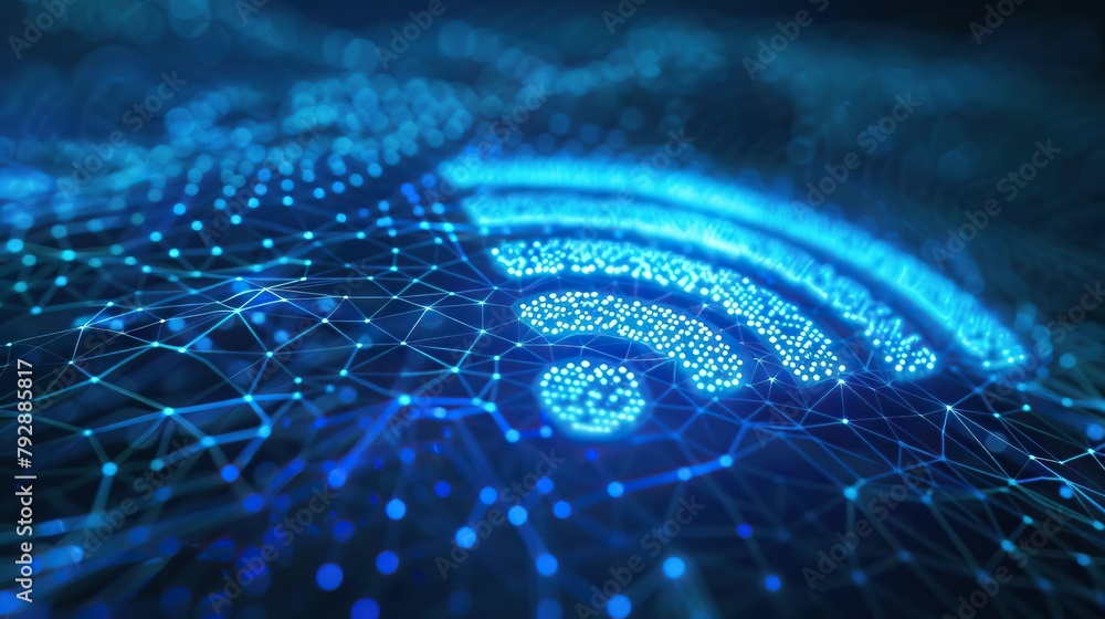 Aufkleber a beacon of connectivity: a close-up of a wifi icon pulsates with vibrant light, symbolizing wireles