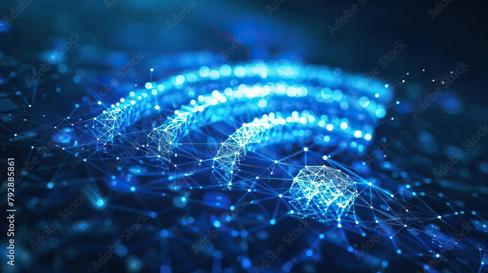 Aufkleber closeup of a digital wifi icon pulsating with light, symbolizing wireless communication and data tra