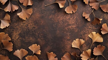 A brochure for autumn time ginkgo leaves with a geometric shape in the middle and earth tone colors