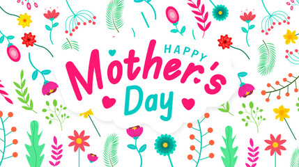 Happy Mother's day typography with colorful flower pattern background template. use to background, banner, placard, card, and poster design template with text inscription and standard color.