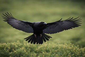Naklejka premium 'raven flight isolated fly flying white background crow black wing feather bird animal nature wildlife fauna birding'