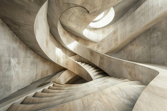 Graphic design of an Escherinspired staircase that loops infinitely, creating a visually intriguing and impossible architectural structure, perfect for thoughtprovoking art installations and puzzle ga