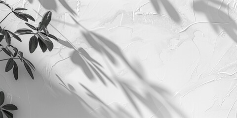 A wall with a plant in the foreground and a shadow on the wall