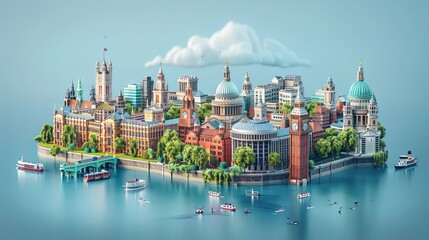 Adorable England illustration captures iconic landmarks and lively vibes of city, Generated by AI