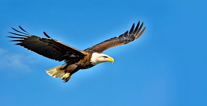 An eagle bird is flyer with a blue background sky
