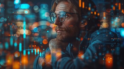 A businessman analyzing a financial graph, sector performance, financial investment background, economic growth report, and stock market data. - obrazy, fototapety, plakaty