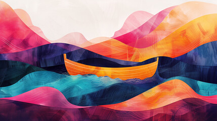 Colorful Watercolor Waves - Abstract Harmonious Landscape for Contemporary Art Prints and Creative Backgrounds