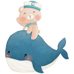 Teddy bear and sailor watercolor clip art 