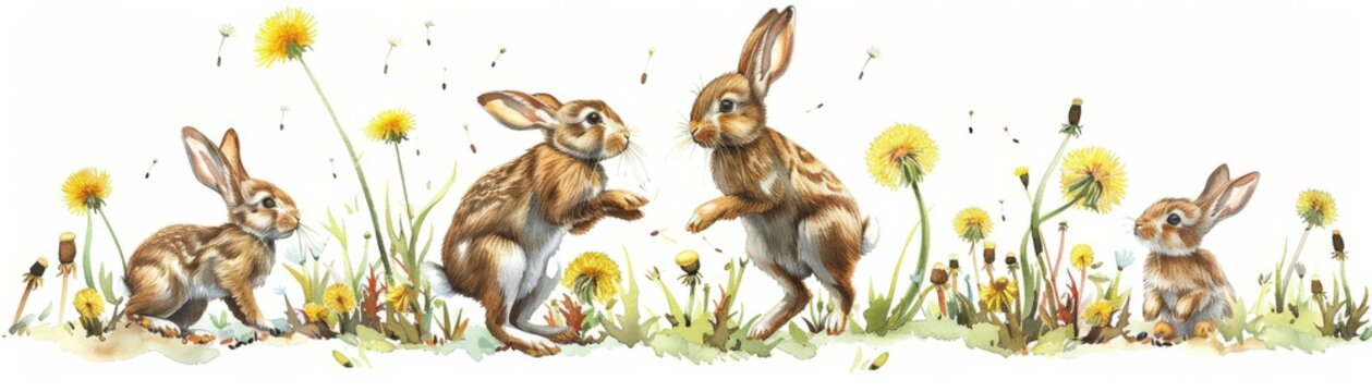 A watercolor painting of rabbits