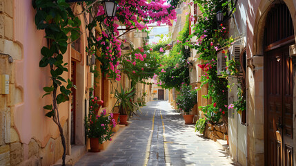 Fototapeta na wymiar Beautiful street in Rethymno Crete Greece.