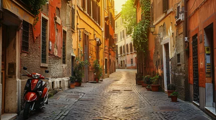 Fototapete Enge Gasse Beautiful street in Trastevere district in Rome Italy.