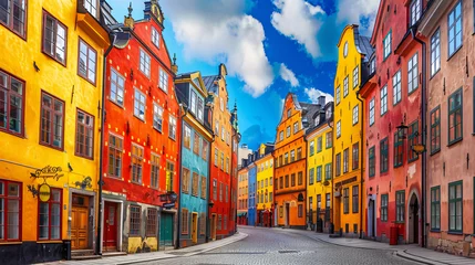 Abwaschbare Fototapete Stockholm Beautiful street with colorful buildings in Old Town 