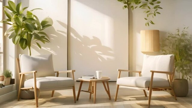 video mockup frame in living room interior with chairs