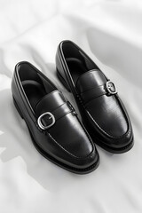 Exquisite Black Leather Loafers with Silver Buckle Embodying Elegance and Luxury